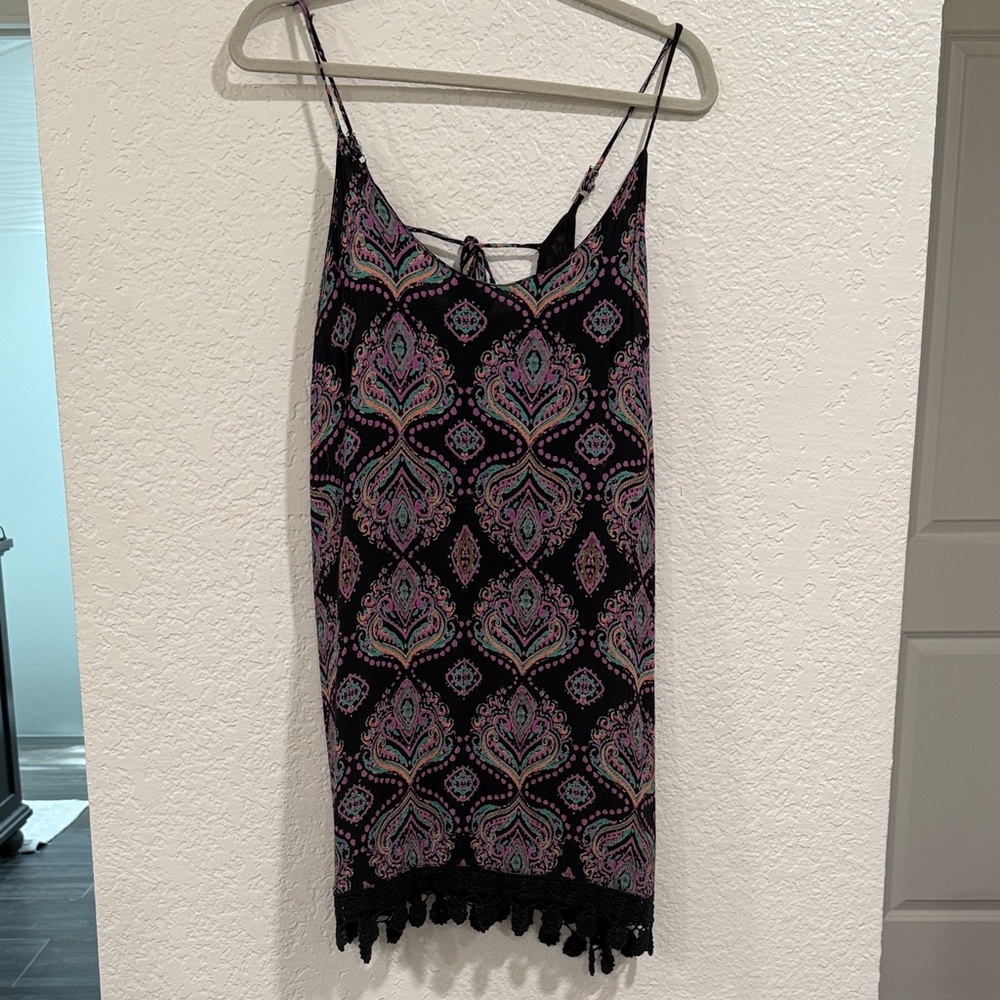 Altar’d State Bohemian Black and Pink Patterned Dress with crochet trim
